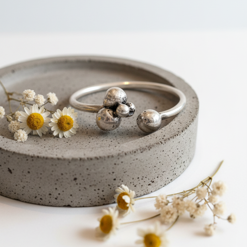 Bracciale su cemento con fiori - sfondo bianco